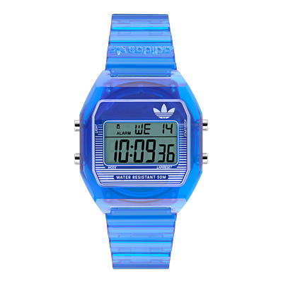 Digitaluhr ADIDAS ORIGINALS "DIGITAL TWO CRYSTAL", blau (transparent), Armbanduhren, Herren, Quarzuhr, Armbanduhr, Herrenuhr, Damenuhr, Resinarmband Image