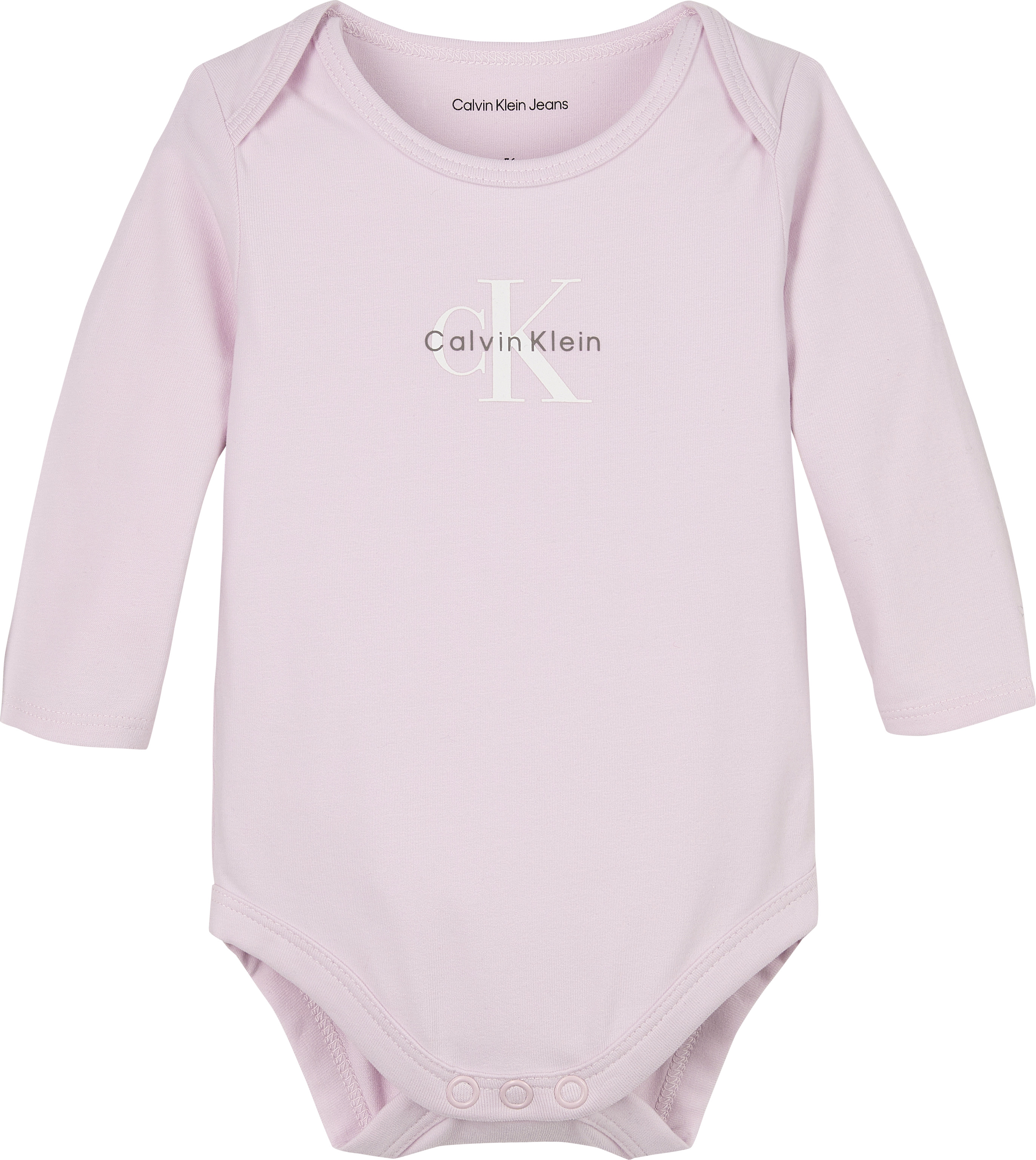 Langarmbody CALVIN KLEIN JEANS "MONOGRAM LS BODY", Baby, Gr. 80, N-Gr, rosa (pink ice), Jersey, Obermaterial: 93% Baumwolle, 7% Elasthan, unifarben, Casual, regular fit, Rundhals, Bodys, für Babys bis 2 Jahre Image