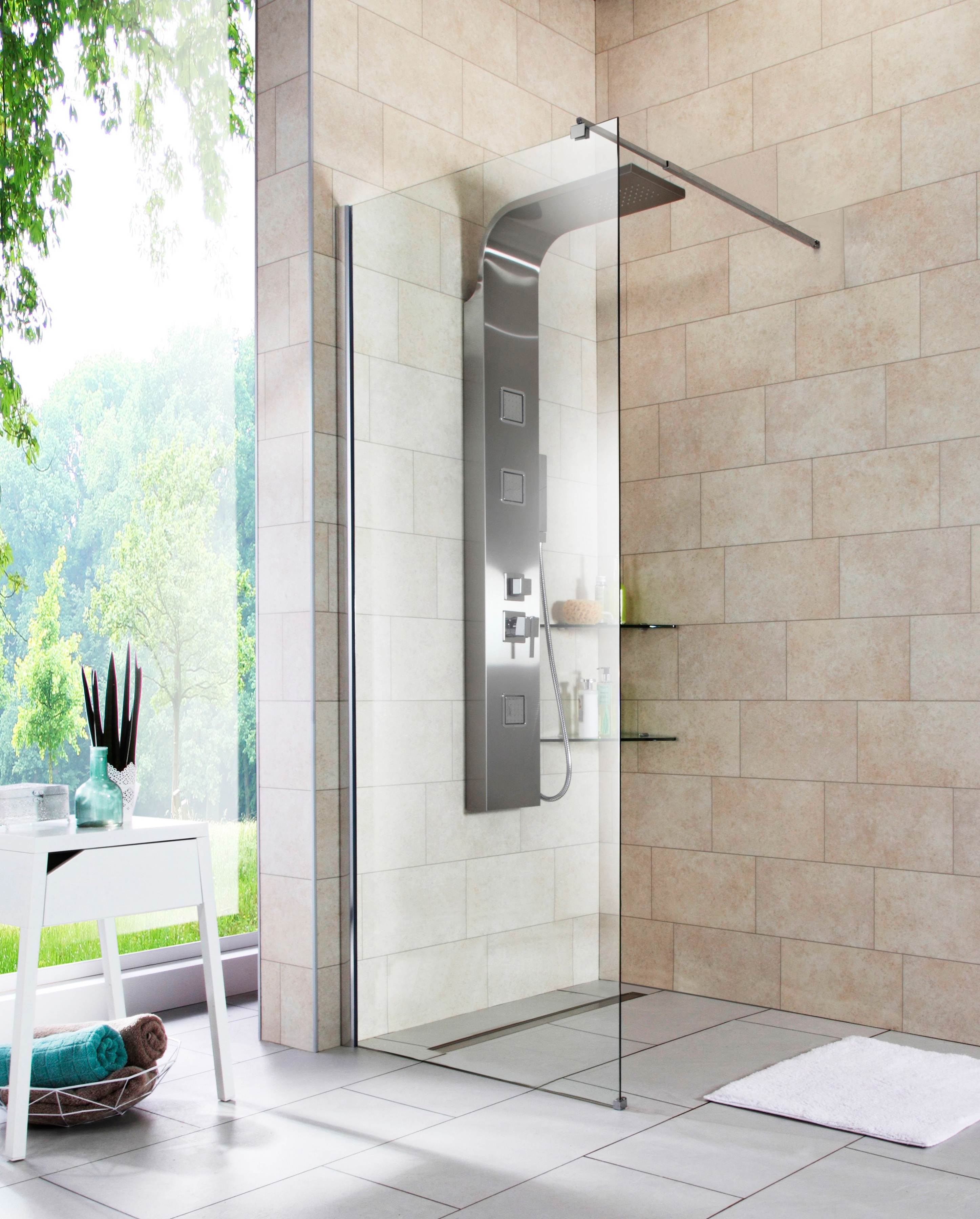 Walk-in-Dusche WELLTIME "Tropea light", chromfarben, B:80cm H:190cm, Duschwände, Inklusive verstellbarem Wandarm
