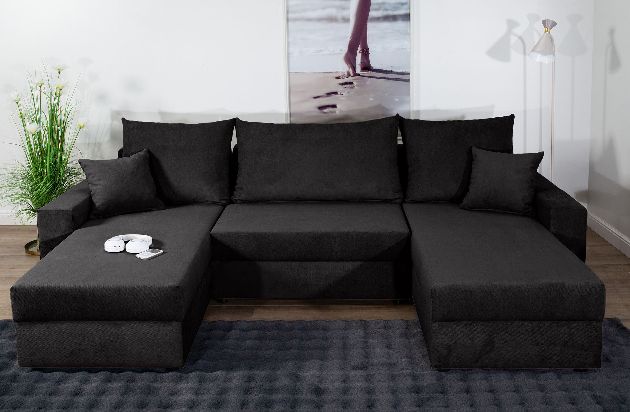 Wohnlandschaft COLLECTION AB "Pico U-Form", grau (anthrazit), B:252cm H:39cm T:158cm, 100%Polyester, Sofas, Wohnlandschaft, Wohnlandschaft,2 X Ottomane,Polyätherschaum Polsterung, Topseller