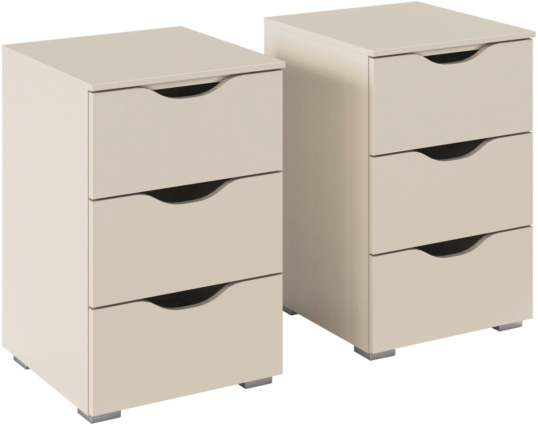 Nachtkommode RAUCH "Nachttisch Nachtschrank Nachtkonsole MARLENE Griffmulden Landhausstil", beige (beige (champagner)), B:40cm H:61cm T:42cm, Holzwerkstoff, Sideboards, mit je 3 geräumigen Schubladen und Soft-Close-Funktion MADE IN GERMANY