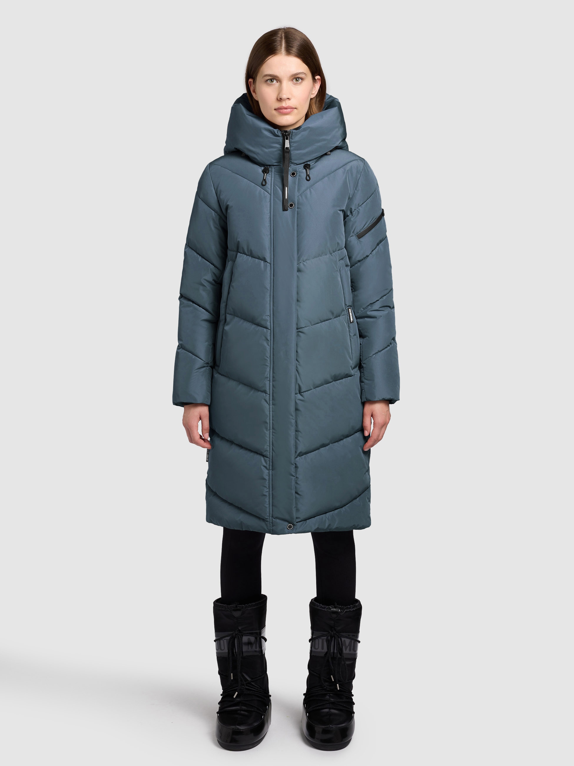 Steppmantel KHUJO "JANGE", Damen, Gr. XL, blau (dim blau), 100% Polyester, unifarben, loose fit, eingesetzt elastischer Bund, Mäntel Steppmantel