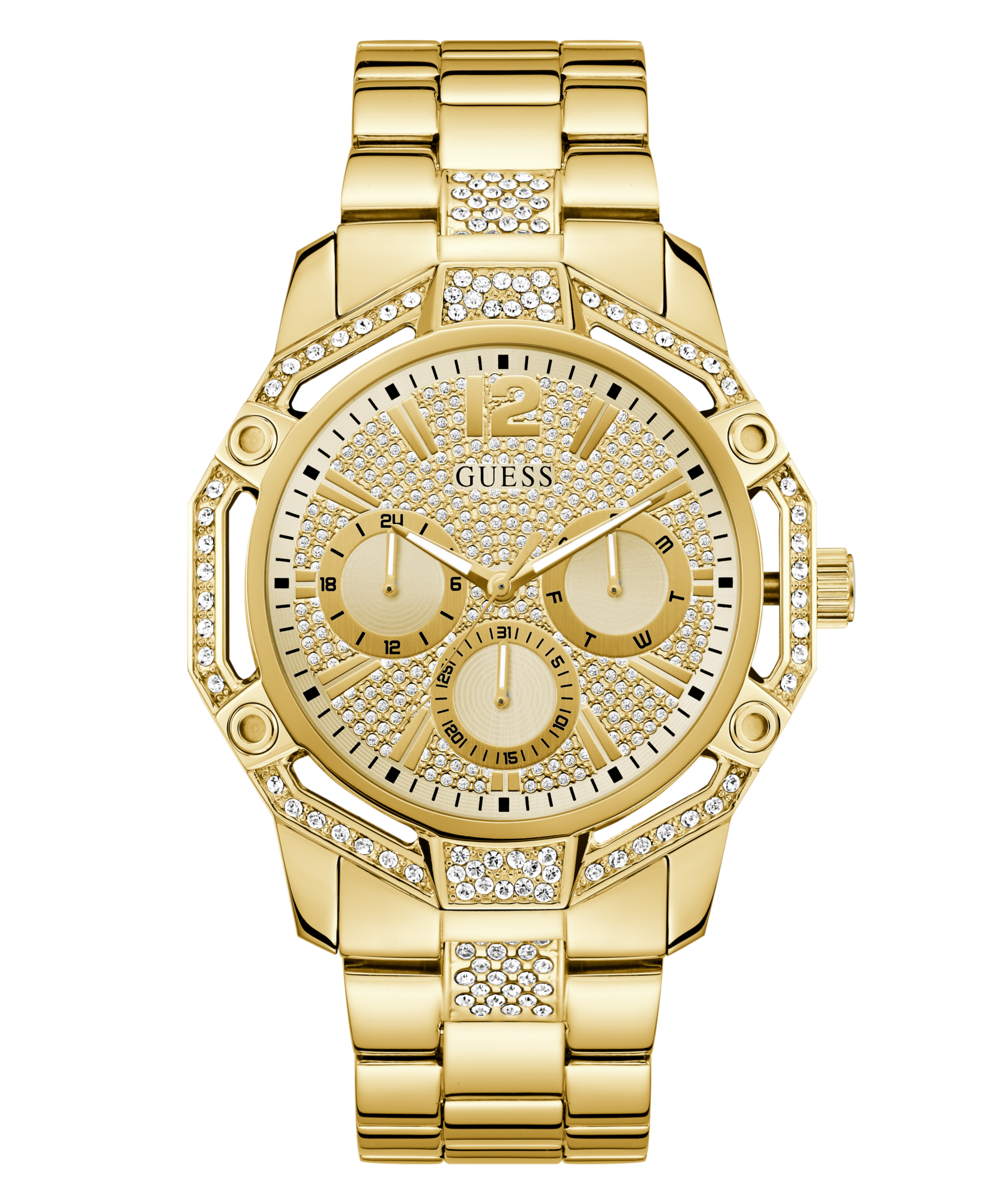 Multifunktionsuhr GUESS "REGAL", gold (goldfarben), Armbanduhren, Herren, Quarzuhr, Armbanduhr, Herrenuhr, Edelstahlarmband, Datum Image