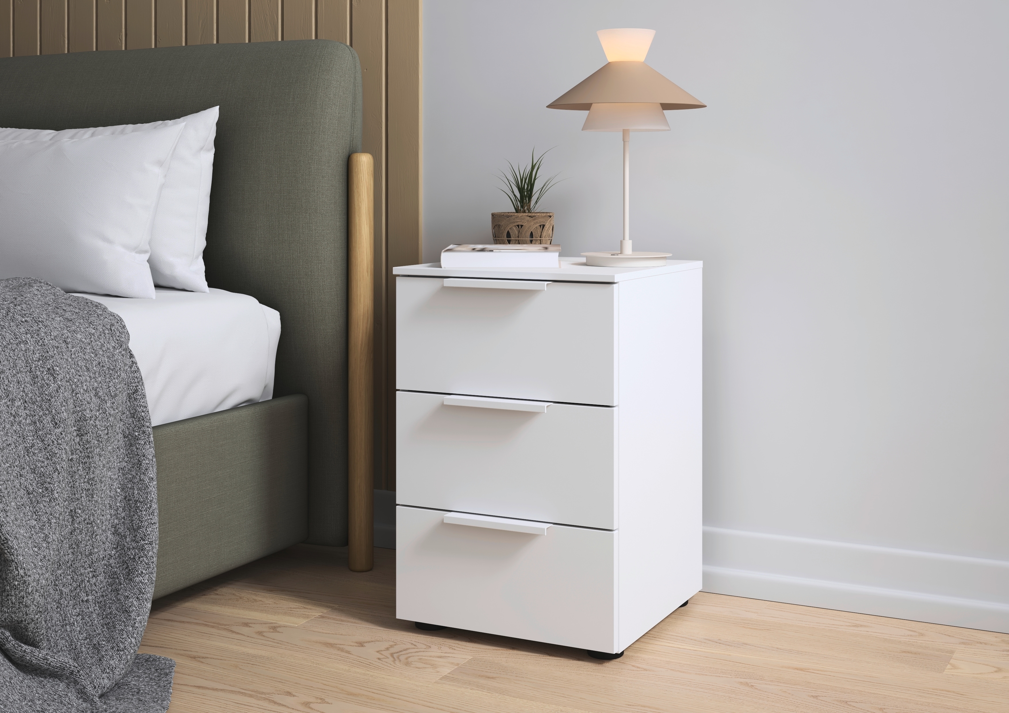 Nachtkommode "Nachttisch Nachtschrank Nachtkonsole SERINA eleganter Eyecatcher", weiß (alpinweiß), B:40cm H:61cm T:42cm, Holzwerkstoff, LEGER HOME BY LENA GERCKE, Sideboards, mit 3 Schubkästen sowie hochwertigen Metallgriffen MADE IN GERMANY