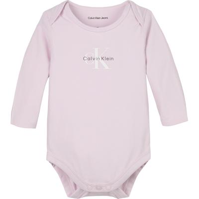 Langarmbody CALVIN KLEIN JEANS "MONOGRAM LS BODY", Baby, Gr. 92, N-Gr, pink ice, Jersey, Obermaterial: 93% Baumwolle, 7% Elasthan, unifarben, casual, regular fit, Rundhals, Langarm, Bodies, für Babys bis 2 Jahre Image