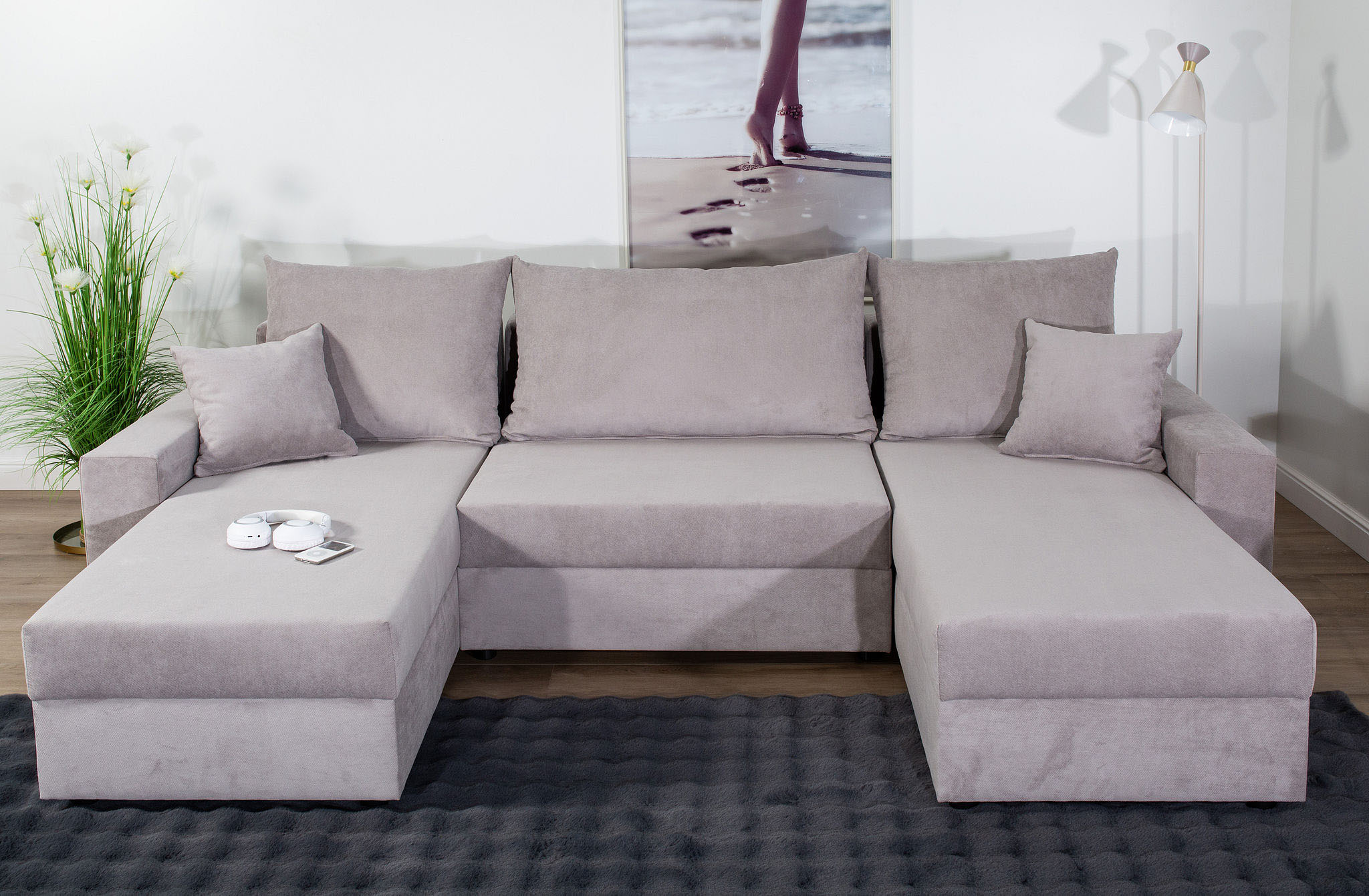 Wohnlandschaft COLLECTION AB "Pico U-Form", grau (hellgrau), B:252cm H:39cm T:158cm, 100%Polyester, Sofas, Wohnlandschaft, Wohnlandschaft,2 X Ottomane,Polyätherschaum Polsterung