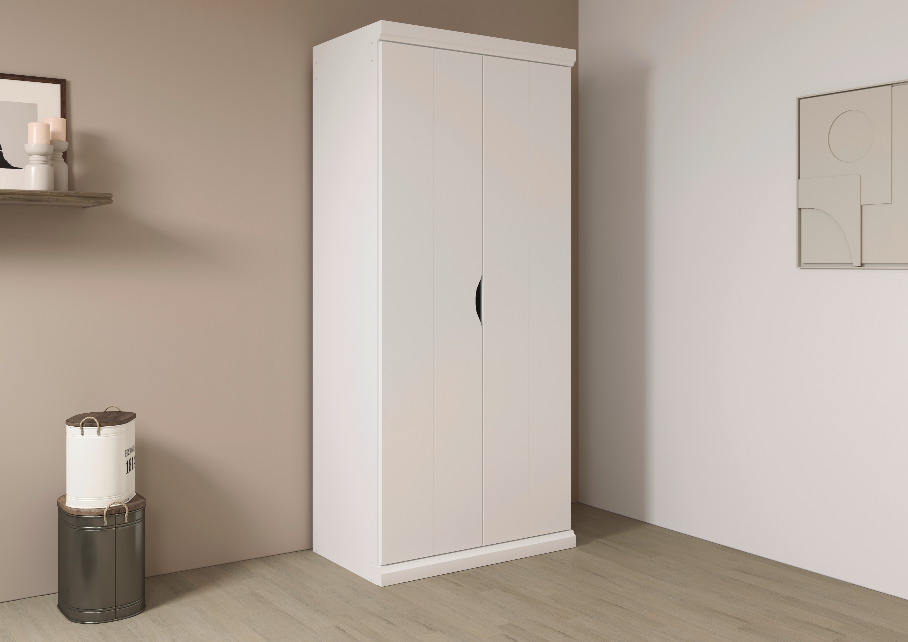 Kleiderschrank RAUCH "Drehtürenschrank Schrank Garderobe Wäscheschrank Schlafzimmer MARLENE", weiß (alpinweiß), B:91cm H:203cm T:56cm, Holzwerkstoff, Schränke, in 3 Breiten 91/136/181 cm im Landhaus-Stil MADE IN GERMANY Image