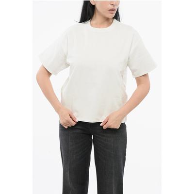 Baumwoll-T-Shirt mit Rundhalsausschnitt und Popeline-Futter in Weiß Image