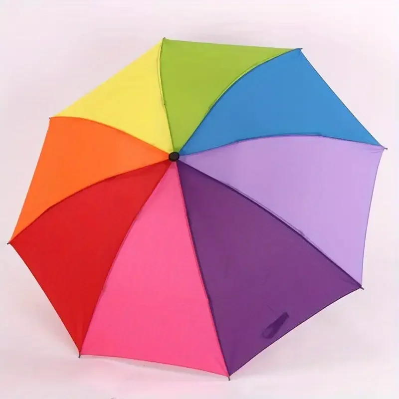 1 Stück – Rainbow Wonder – Tragbarer dreifacher Regenschirm mit kurzem Griff, faltbares Design für müheloses Stil und Schutz Image