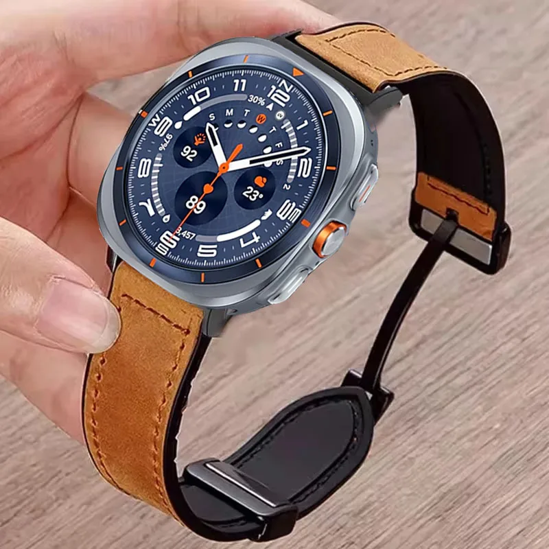 Silikon + Lederarmband für Samsung Galaxy Watch Ultra 2022, magnetisches Armband, Sportarmband für Galaxy Watch 7 Ultra 47 mm Image