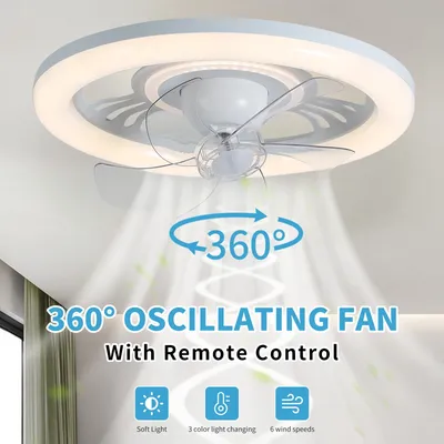 360 Degree Rotating Modern Ceiling Fan With Light Remote Control 3cct Ceiling Fan 6 Speeds Bedroom Living Room 110-220V