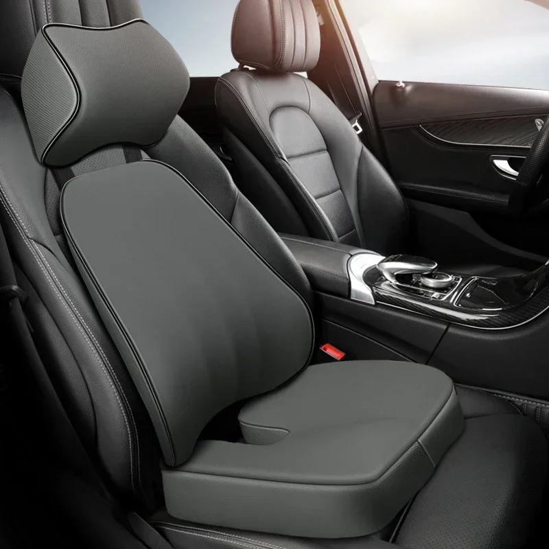 Memory Foam Auto Kopfstütze Kissen Leder bestickt Sitz unterstützt Sets Rückenkissen Anpassung Auto Nackenstütze Lendenkissen Image