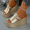 Gold Dicke Untere Keil Sandalen Frauen 2025, Sommer Pu Leder Chunky Plattform Hausschuhe Frau Plus Größe 43, Strand Hausschuhe Slides
