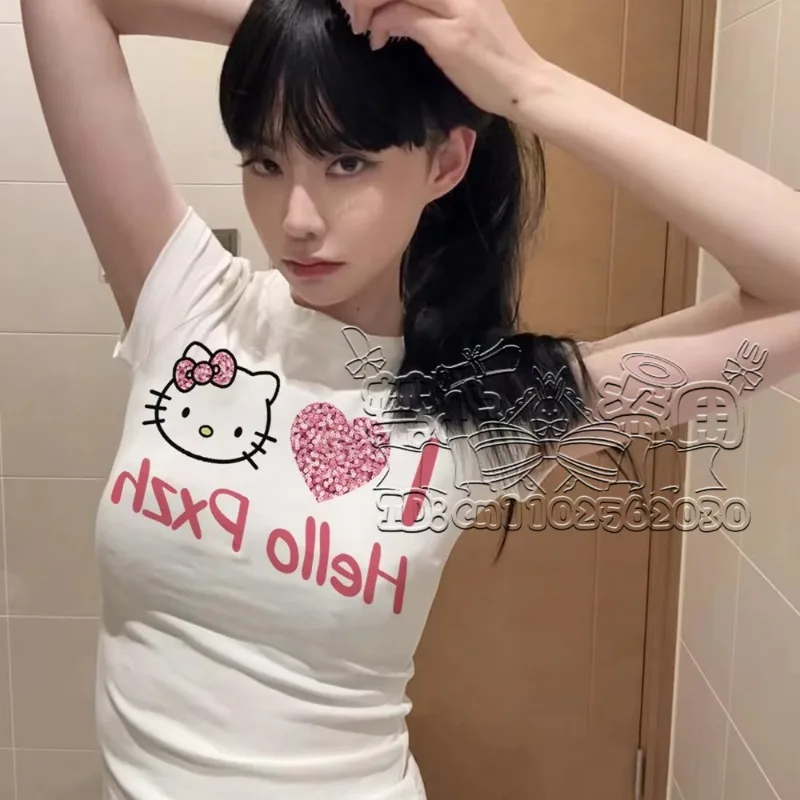2025, neues modisches, trendiges Y2K-Hello-Kitty-Hot-Girl-T-Shirt, 3D-gedruckt, Damen-Jugend, gleicher Stil, locker, große Größe S-6XL