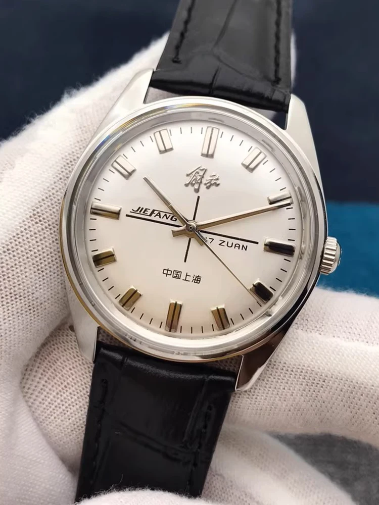 Vintage Shanghai Uhren Männer 36mm Handaufzug Mechanische Armbanduhren Retro Chinesische Antike Jiefang Handaufzug Uhren Hommage