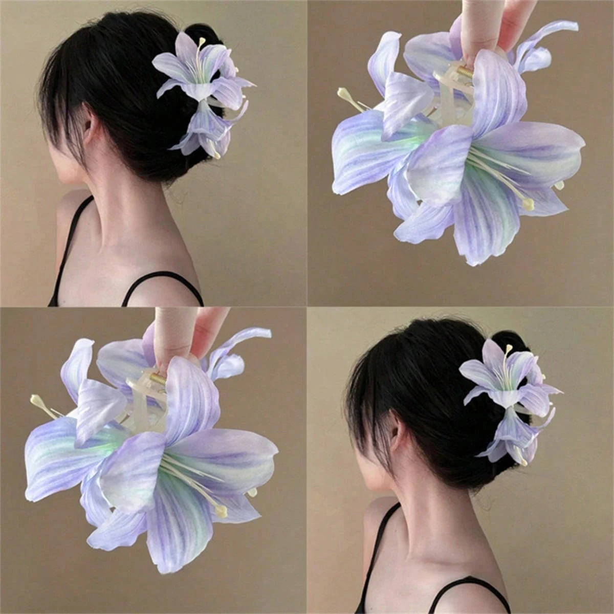 1/5 Stück elegante Haarspange mit Lilienblüten und zwei Enden, florales Haarklammer-Zubehör für Frauen, Sommer-Accessoires für Reisen, Strand Image