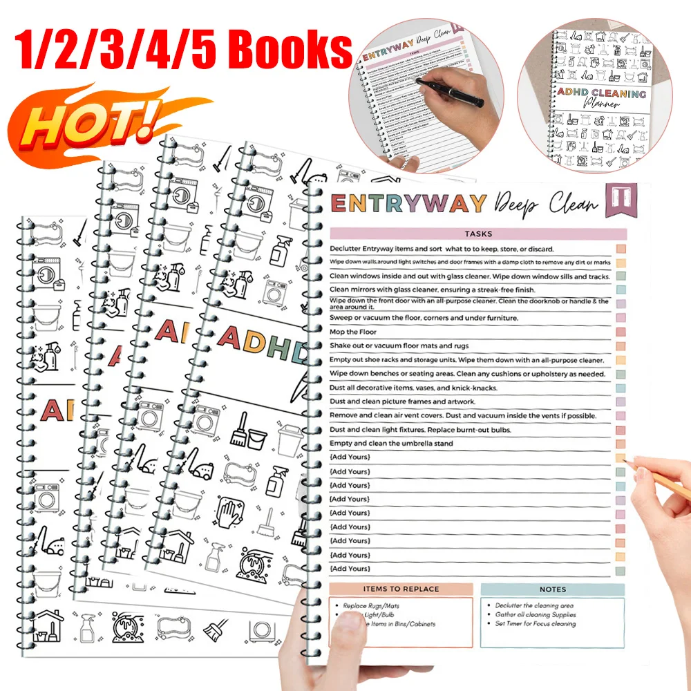 ADHS-Reinigungsplaner-Paket, bearbeitbarer Canva-Reinigungsplan für Zuhause, wöchentliche, monatliche, jährliche Reinigung, Familienausarbeitstabelle ﻿ Image