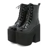 16 cm frauen Seitlichem Reißverschluss Punk Goth Plattform Stiefel Bequeme Runde Kappe Lace Up Schuhe Einfarbig Comabt Boot Chunky Heels Botas Mujer