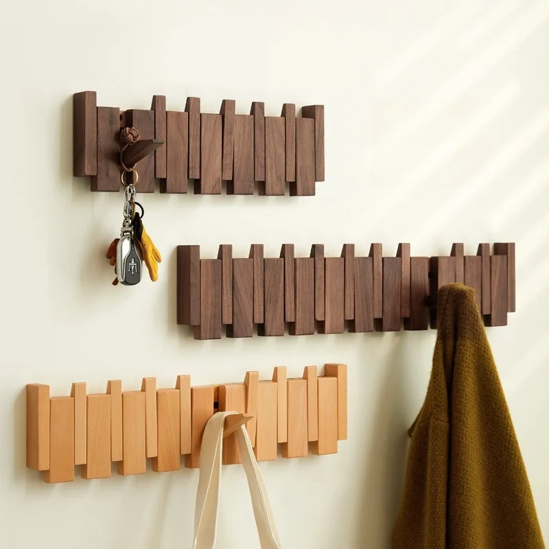 Natürliche schwarze Walnuss Wand montiert Klavier Schlüssel Garderobe Massivholz Kleidung Haken Eingang Tür Kleiderbügel Garderobe Home Decor