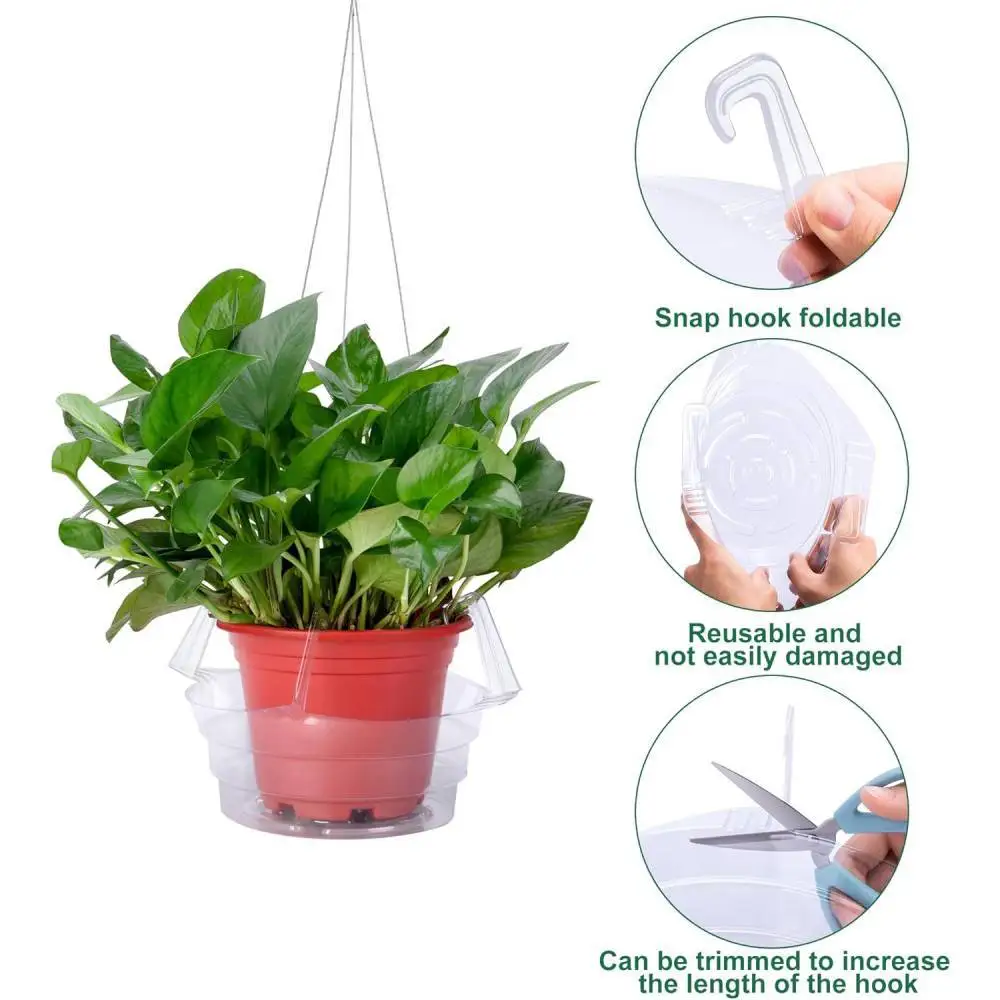 6-teiliges hängendes Pflanzentablett mit integriertem Haken – transparente runde Kunststoff-Tropfbasis zum Aufhängen von Körben, für den Innen- und Außenbereich Image