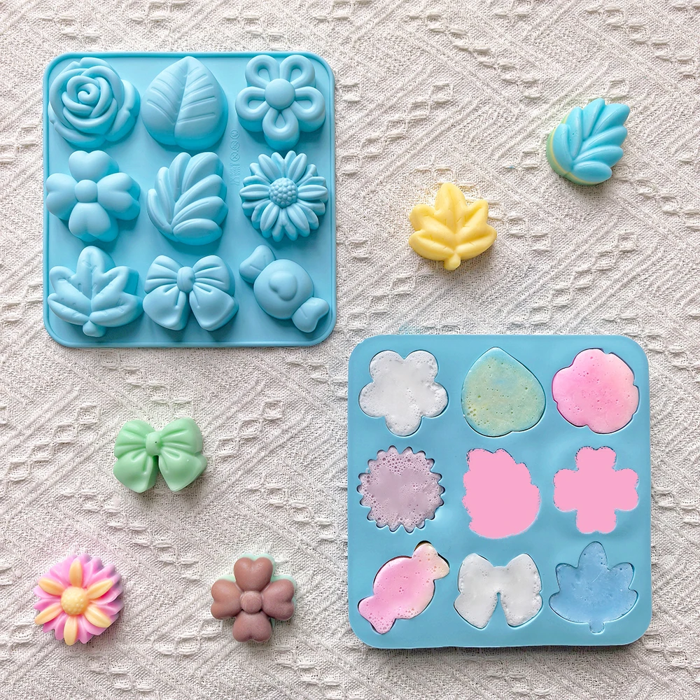 1 Stück 9 Mulden 9 Blatt, blütenförmige Schokoladen-Silikonform, DIY-Kekse, Pudding, Dessert-Backutensilien Image
