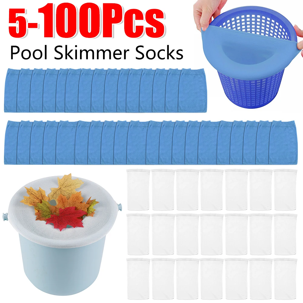 100-5 pièces piscine écumeur chaussettes élastique en Nylon maille piscine filtre chaussettes panier écumeur piscine filtre débris feuilles stockage chaussettes
