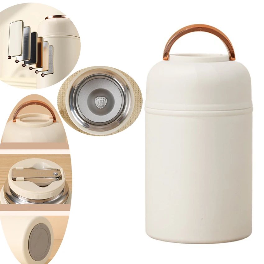 Isoliertes Lebensmittelglas, isolierter Suppenbecher, doppelt aus Edelstahl 316, wandisolierter Becher, für Vogelnest-Suppe, Desserts. Image