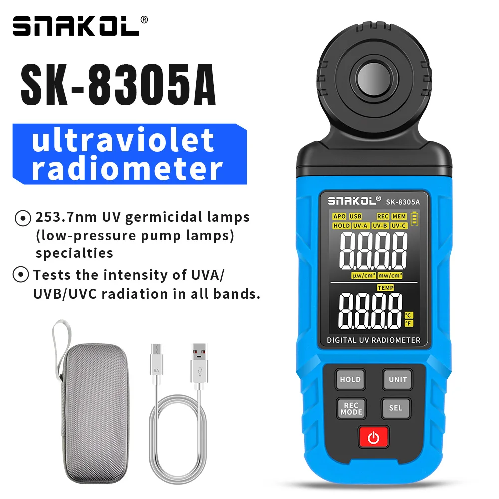 SNAKOL Digital illuminance Meter UV Illuminometer 315nm~420nm UV Tester Ultraviolet Radiometer UVA/UVB/UVC Measure Photometer