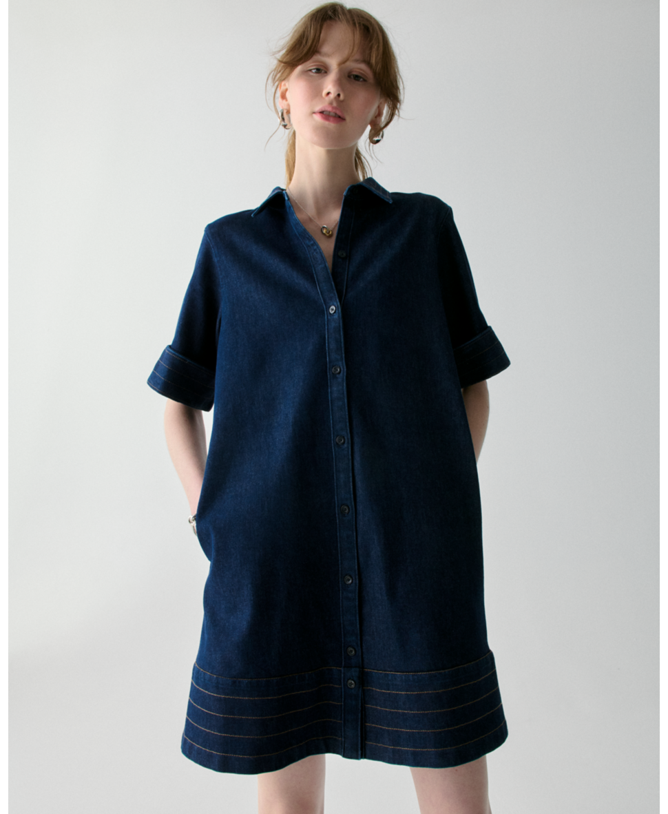 Kate Spade Womens Denim Trapunto Mini Shirtdress - Dark Blue - Size Medium | Kate Spade Sale | Discount Designer Brands