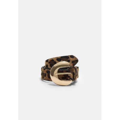Stradivarius Leopard-print belt with crescent moon buckle Brown 30