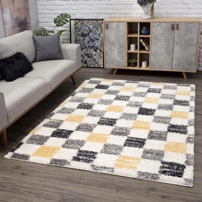 Hochflor-Teppich CARPET CITY "Pulpy 554", grau, B:80cm H:30mm L:300cm, Polypropylen (PP), Teppiche, Läufer, weich, Karo-Optik, Wohnzimmer, Schlafzimmer, Kinderzimmer Image
