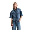 Jeansbluse MARC O'POLO "aus TENCEL™ Lyocell", Damen, Gr. XXL, tinted vintage blau wash, Obermaterial: 76% Lyocell, 24% Baumwolle, unifarben, Basic, relaxed fit normal, Kurzarm normaler Saum, Blusen