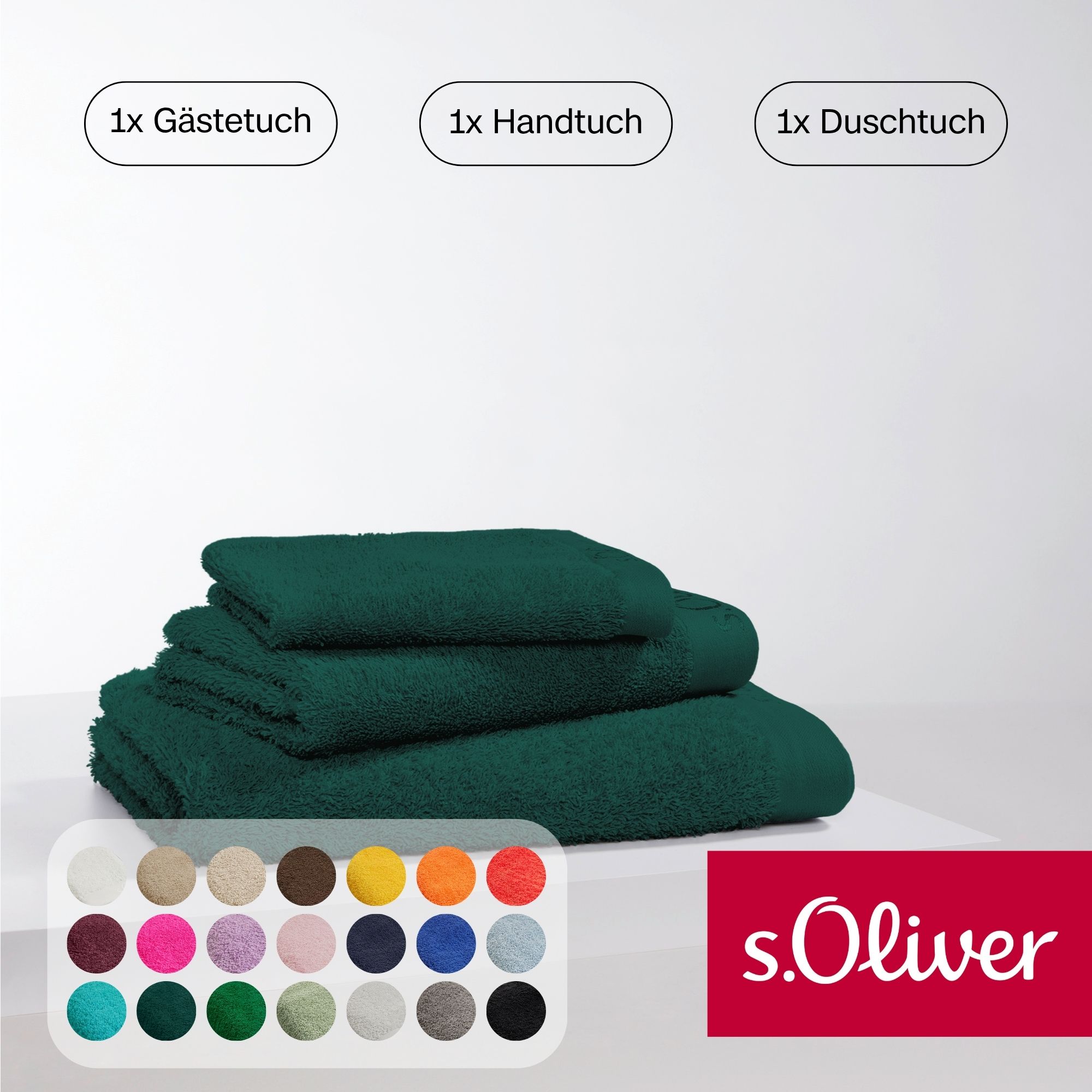 Handtuch Set S.OLIVER "s.Oliver, Premium Qualität, 600 gr/m²", grün (flaschengrün), 3 Stk., Walkfrottier, Walkfrottier, Obermaterial: 100% Baumwolle, Handtuch-Sets, 1 Gästetuch 30x50 cm, 1 Handtuch 50x100 cm, 1 Duschtuch 70x140 cm
