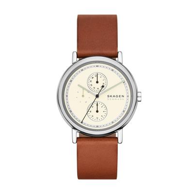 Quarzuhr SKAGEN "SIGNATUR", rotbraun, silberfarben, Armbanduhren, Herren, Armbanduhr, Herrenuhr, Lederarmband, analog, Tag, Wochentag Image