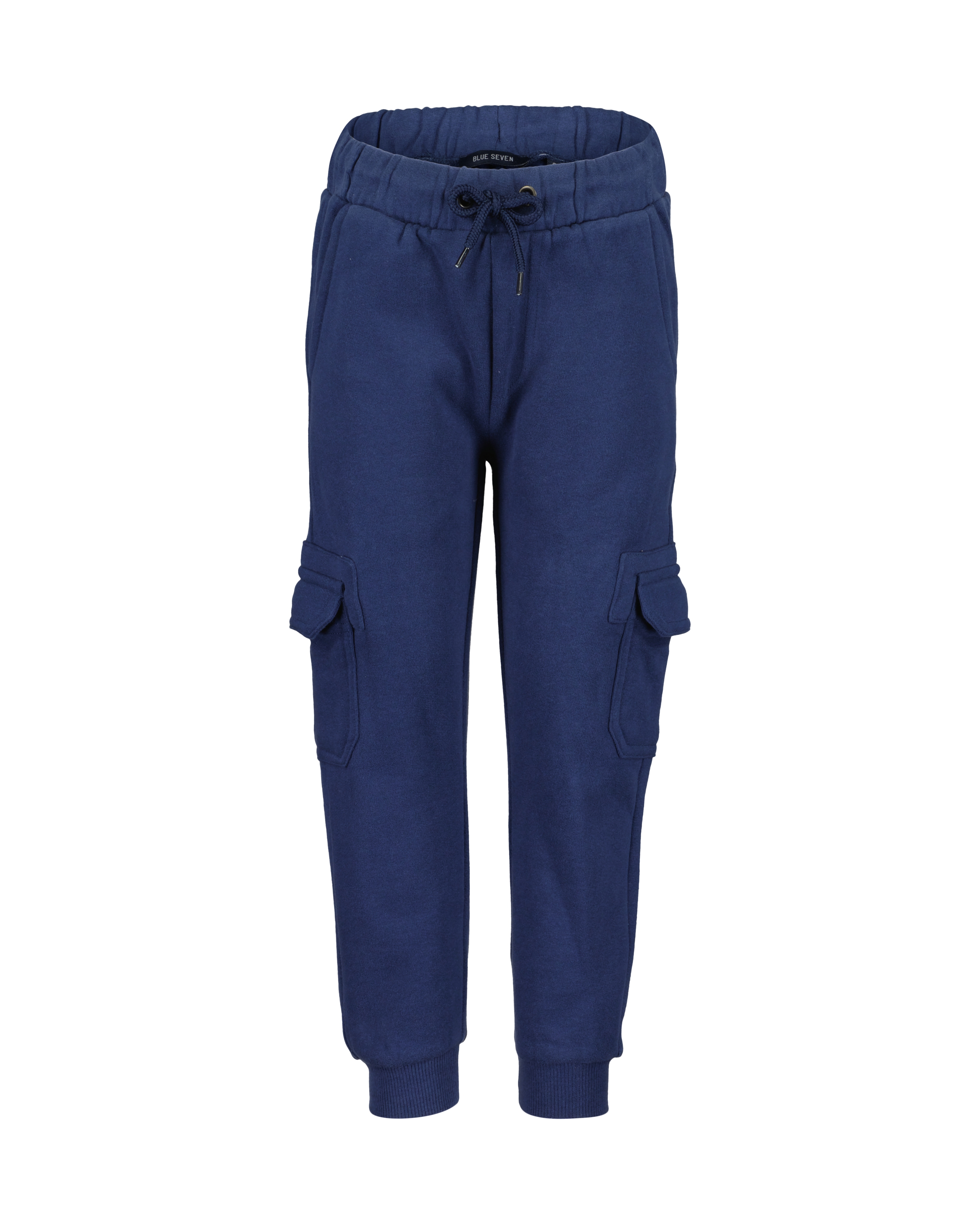Sweathose BLUE SEVEN, Jungen, Gr. 116, N-Gr, blau (dk blau), Sweatware, Obermaterial: 100% Baumwolle, unifarben, Modisch, regular fit knöchellang, Hosen, mit aufgesetzten Cargotaschen am Bein Image