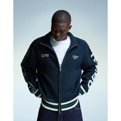 Bershka Embroidered Zip-Up Jacket Men Xl Blue