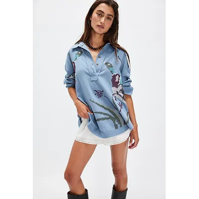 We The Free Denim Majestic Mallard Shirt at Free People in Mountain Spring Combo, Size: Medium