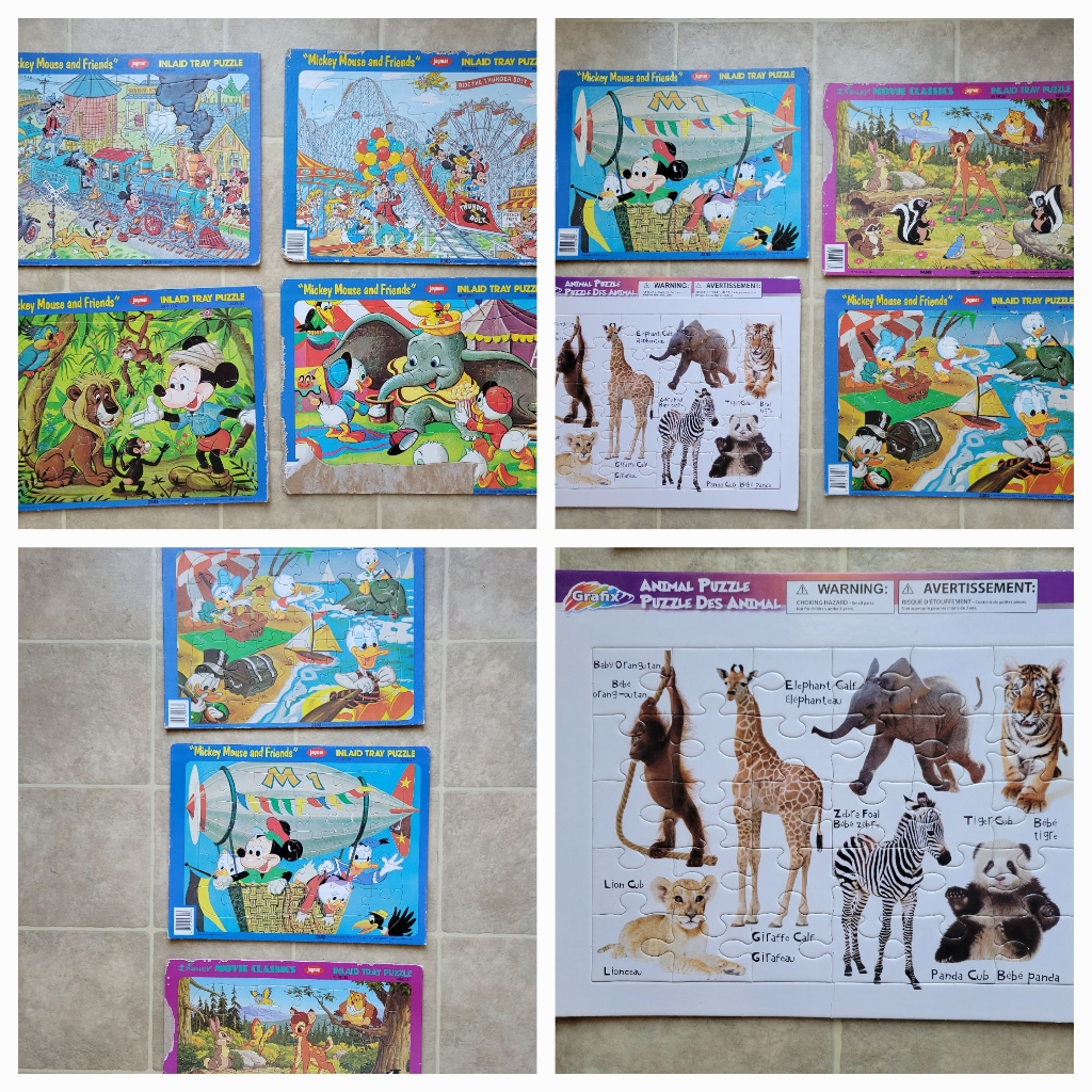 Disney Games | 8-Vintage Puzzles 7 Disney Jaymar 30 Pcs Puzzles And A Grafix Zoo Animal Puzzle | Color: Blue/Green | Size: Os
