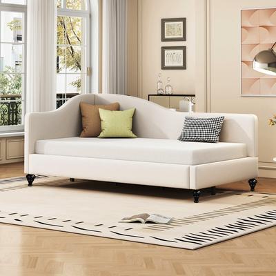 Linen Fabric L-Shaped Wooden Daybed