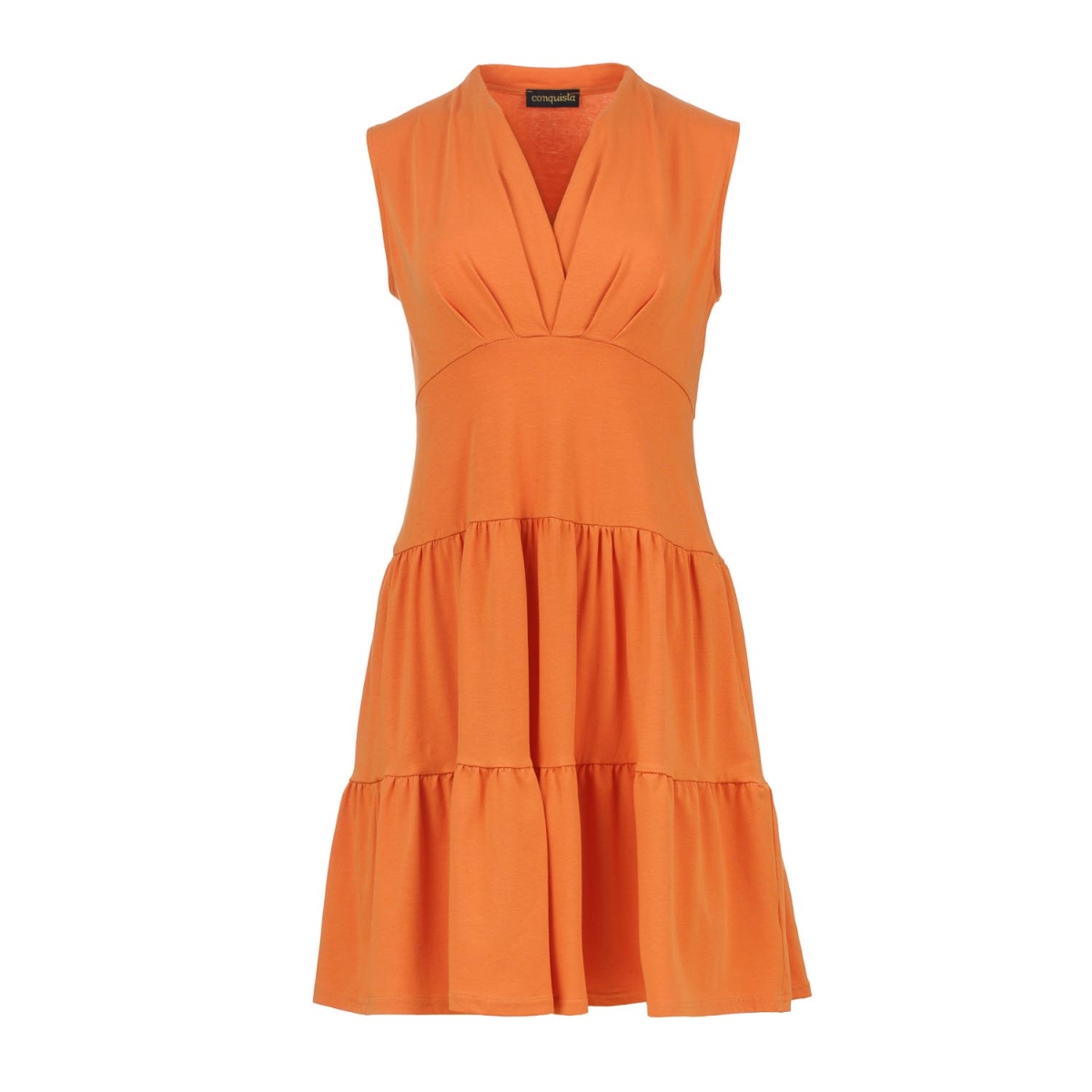 Orangefarbenes ärmelloses Jerseykleid mit V-Ausschnitt Image