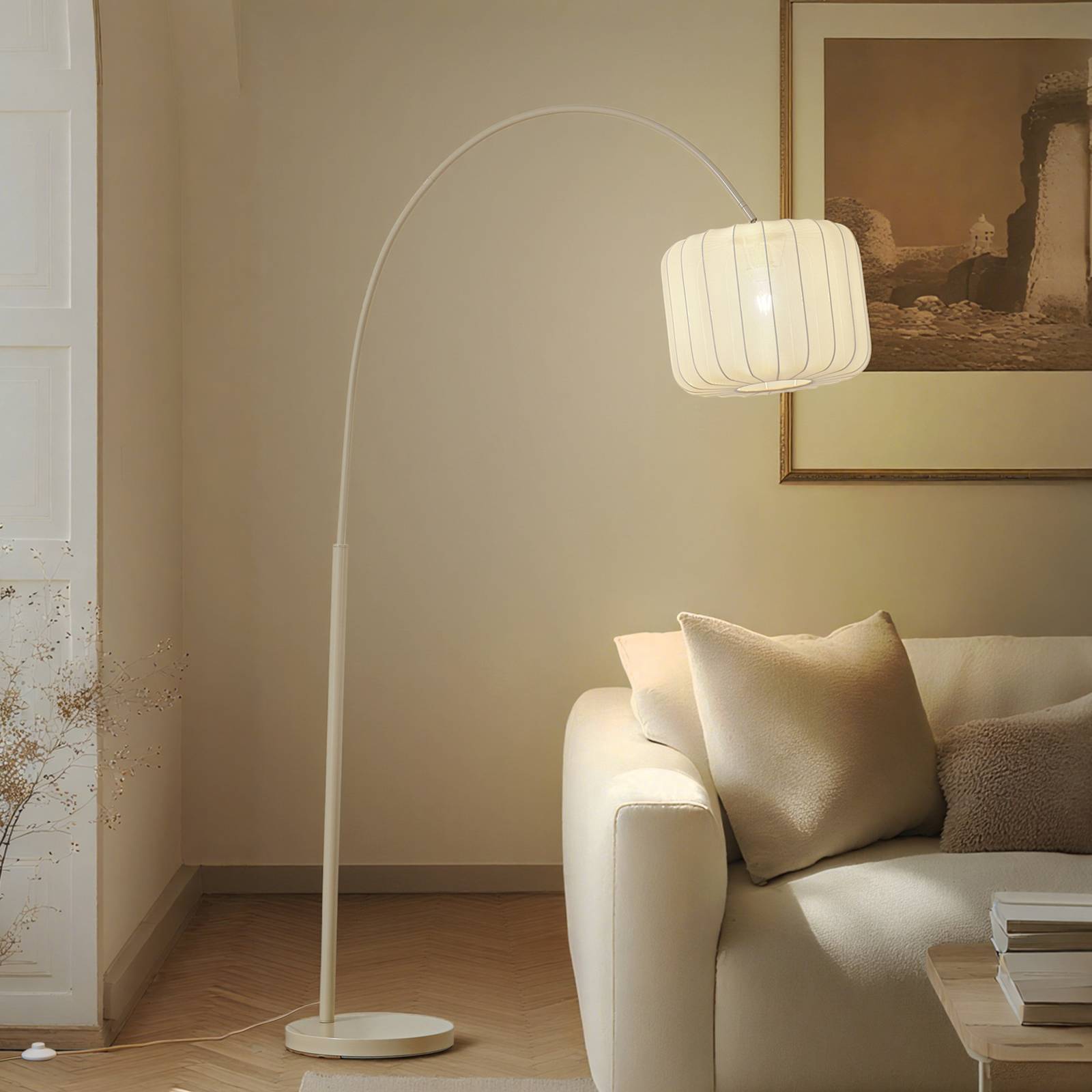 Bogenlampe Helin Lindby, creme / amber, für Wohn- / Esszimmer, Textil / Stoff / Seide, Modern, Stehlampe