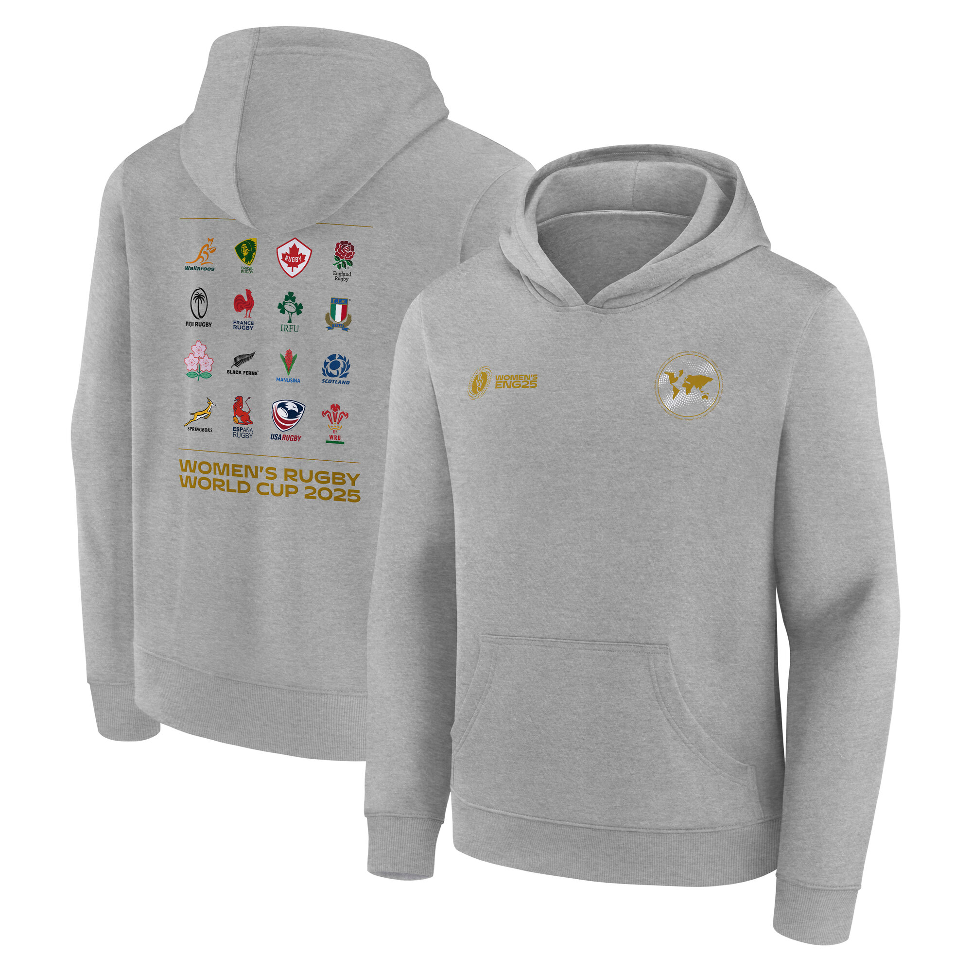 Rugby-Weltmeisterschaft 2025 All Nations Hoodie für Damen – Grau – Junior Image