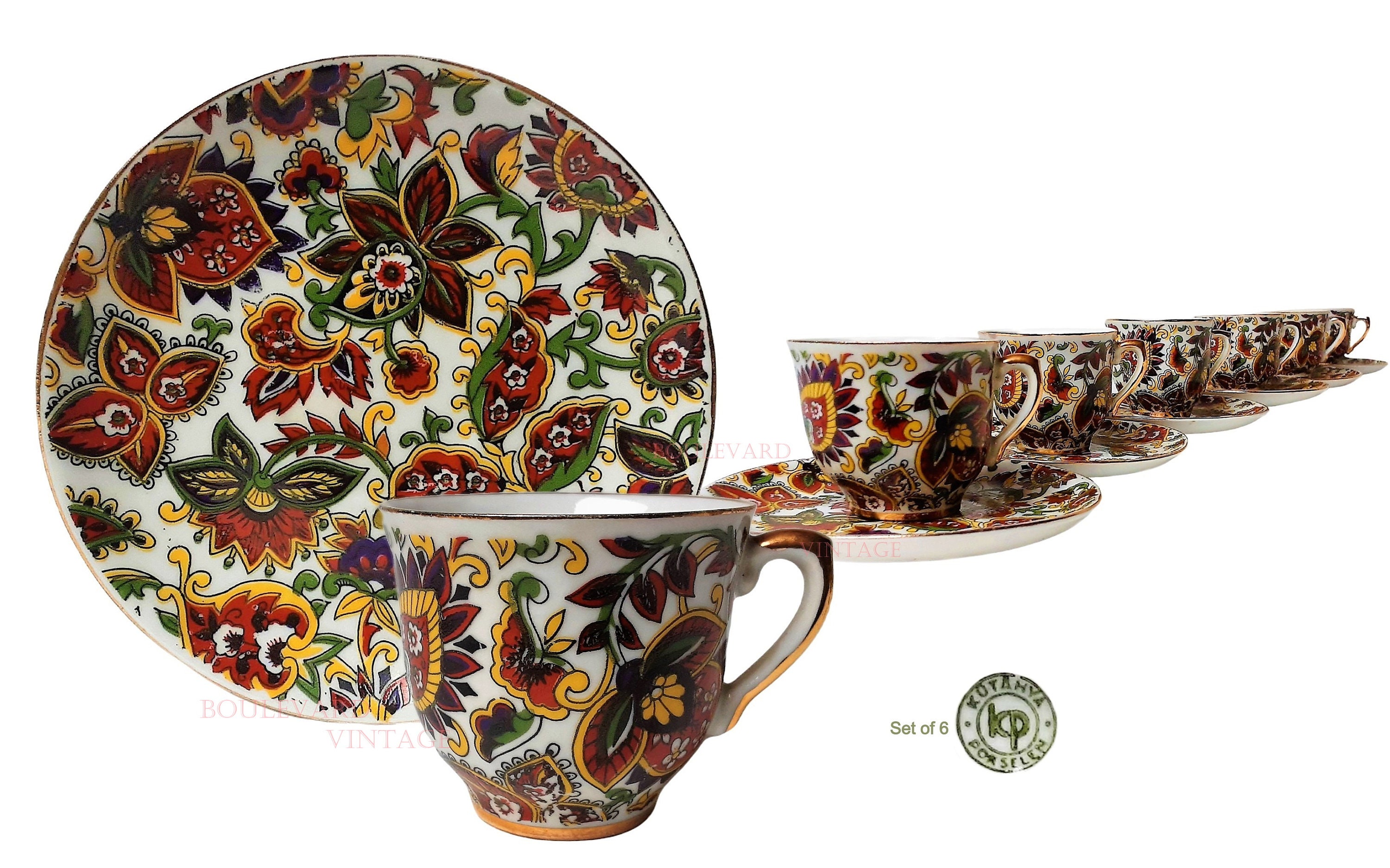 Kutahya Porselen Tazze e piattini Demitasse Tazza e piattini turchi Tazza da tè e piattino Lustreware Set da caffè espresso Tazze e piattino da tè tur
