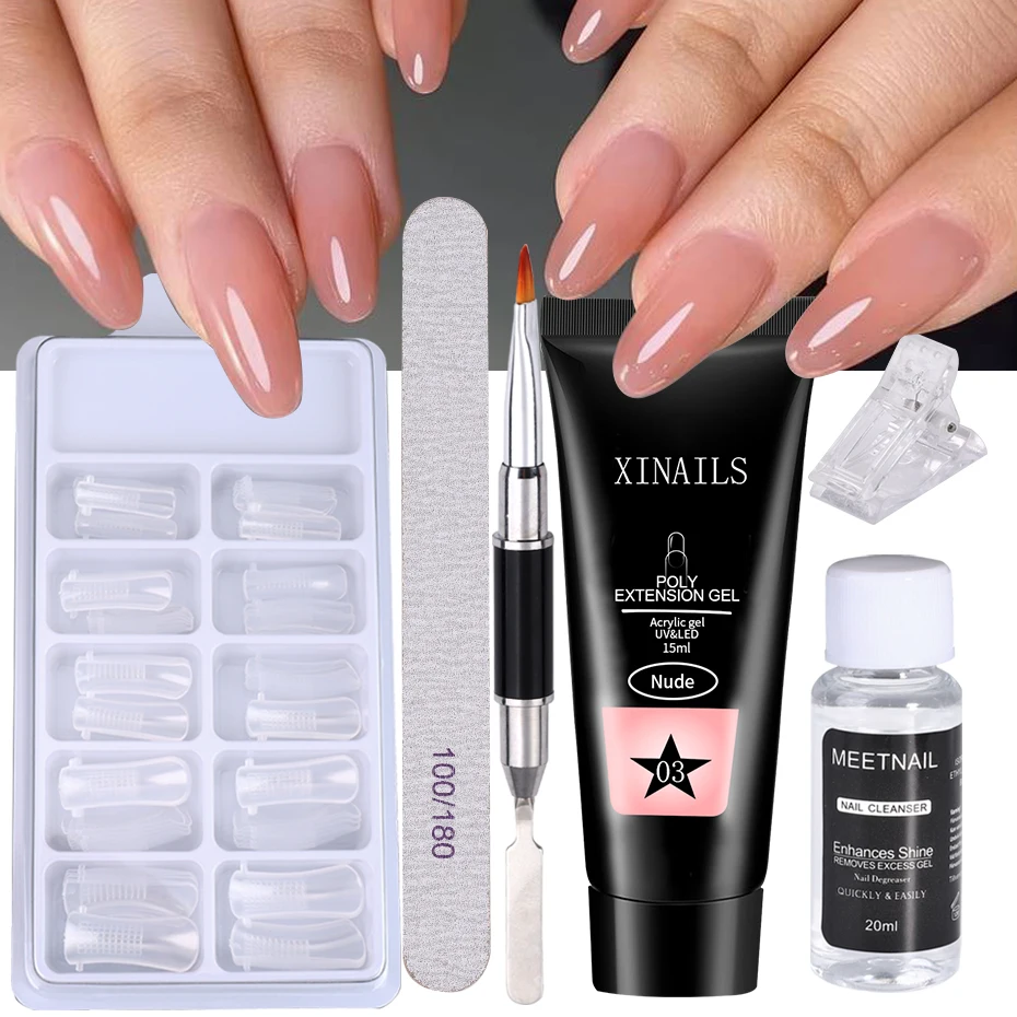 15 ml Acrygel Nagel Verlängerung Gel Set Schnell Gebäude Gelee Verlängern Finger Gel Mit Clip Form Pinsel Datei Maniküre Bau werkzeuge Image