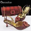 Queena Yan Neue Ankunft Elegante Reife Wein Farbe Party Hochzeit Spitz Frauen Schuhe und Tasche Set Verziert Mit Strass