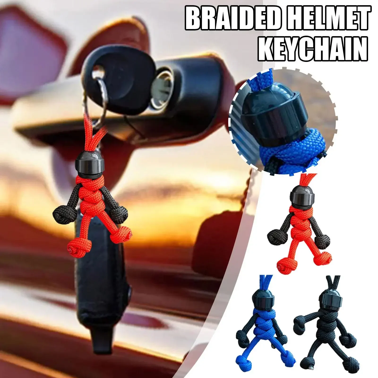 Auto handgemachte Baustein Schlüsselanhänger Biker Helm Anhänger Handwerk Dekor hängen Rucksack Tasche Schlüsselanhänger geflochten Paracord Seil Image