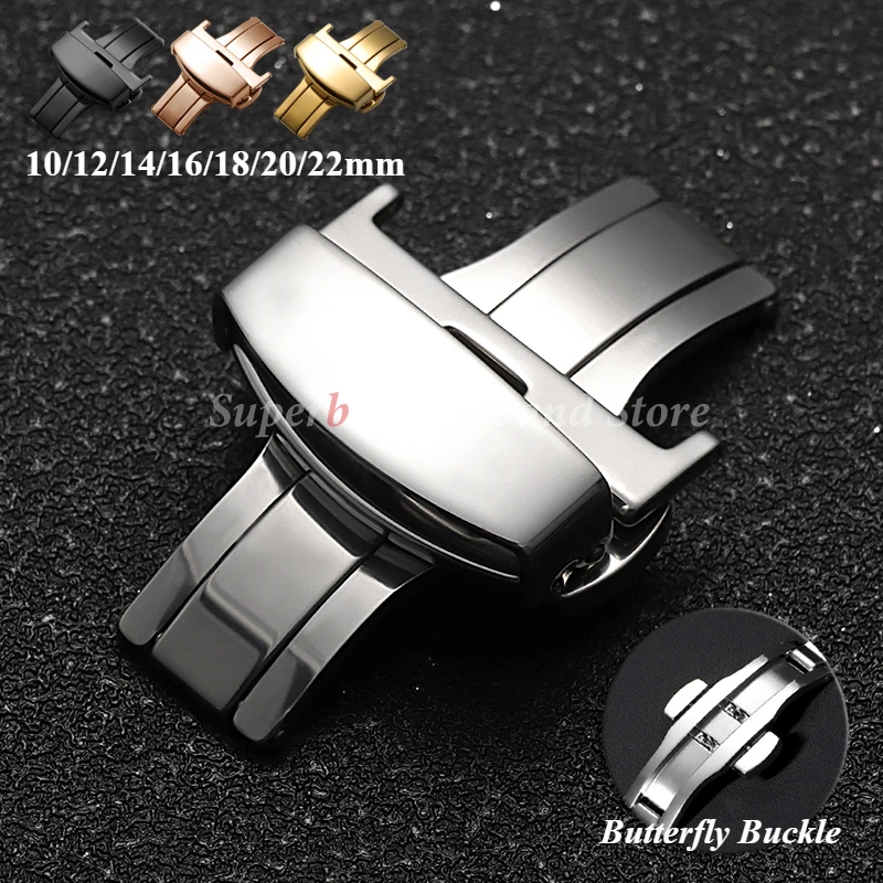 10/12/14/16/18/20/22mm Edelstahl Schmetterling Schnalle Poliert Matte Taste Uhr Band Schnallen Uhrenarmbänder Verschluss Zubehör Image