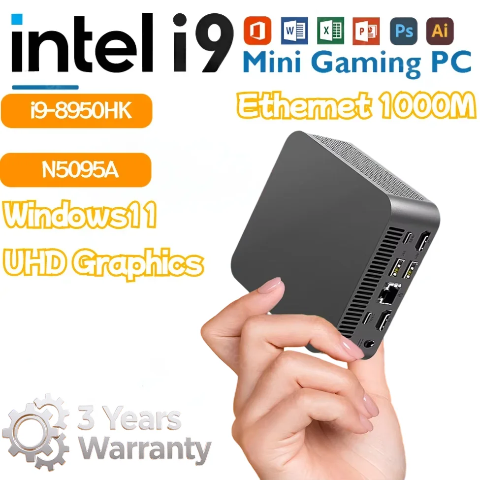 Intel Core i9 8950HK or Celeron N5095A Gaming Mini PC Windows 11 Pro 16GB DDR4 1TB 2TB M.2 SSD WiFi 6 UHD Graphics Mini PC