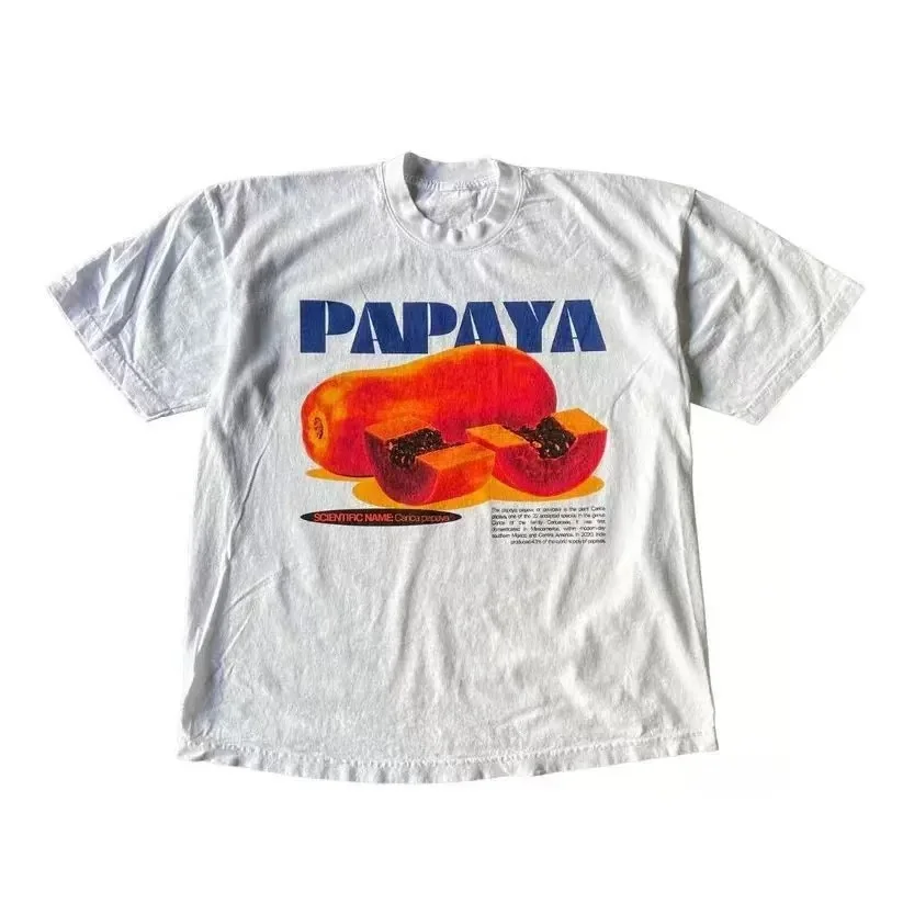 Papaya Druck Retro Stil T Shirt Frauen Sommer Nette Ästhetische Obst T-Shirts Lose Grunge Streetwear Tops Unisex Vintage Kleidung Image