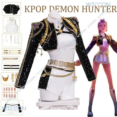 Hohe Qualität Kpop Dämon Cos Hunter Rumi Cosplay Cosplay Full Set Perücke Schuhe Schwarz Leistung Kostüm Frauen Halloween Roleplay Image